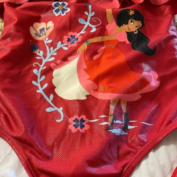 Disney Store Girls Elena of Avalor Halter Ruffle One Piece Swimsuit 9-10 Red - Picture 5 of 7